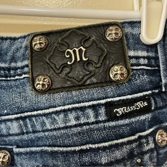 Miss Me Dark Blue Boot Cut Jeans with rhinestone embellishment. - Picture 12 of 15